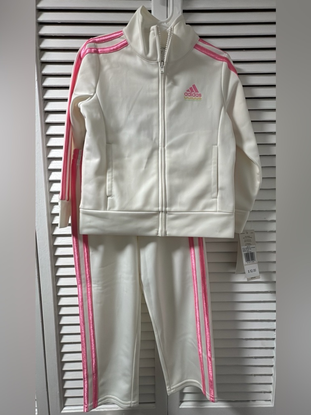 NEW Toddler Girl Adidas White and Pink Athletic Track Jacket & Pants